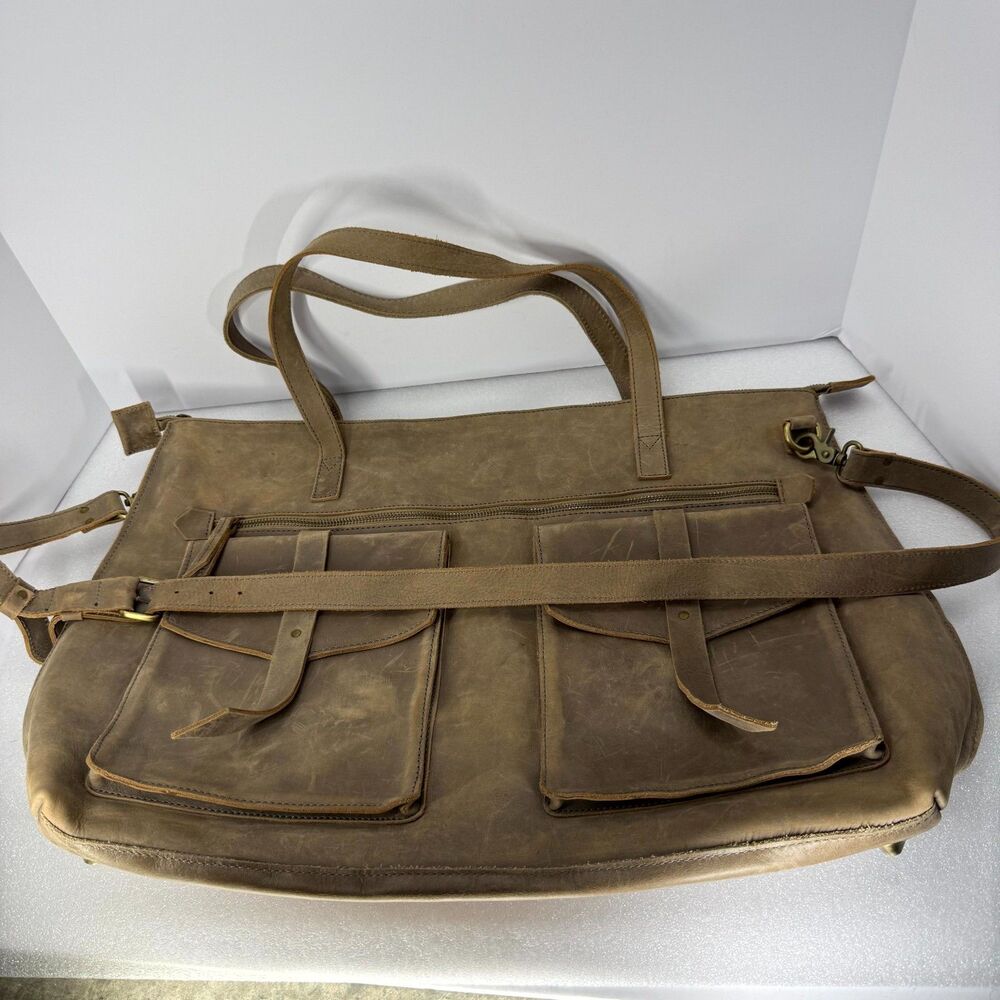 Raven + Lily Brown Distressed Leather Satchel Messenger Tote Bag Multi Pocket